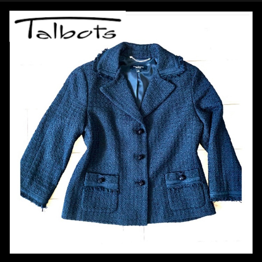 Talbots Tweed Beaded Fringed Jacket Blazer sz:8